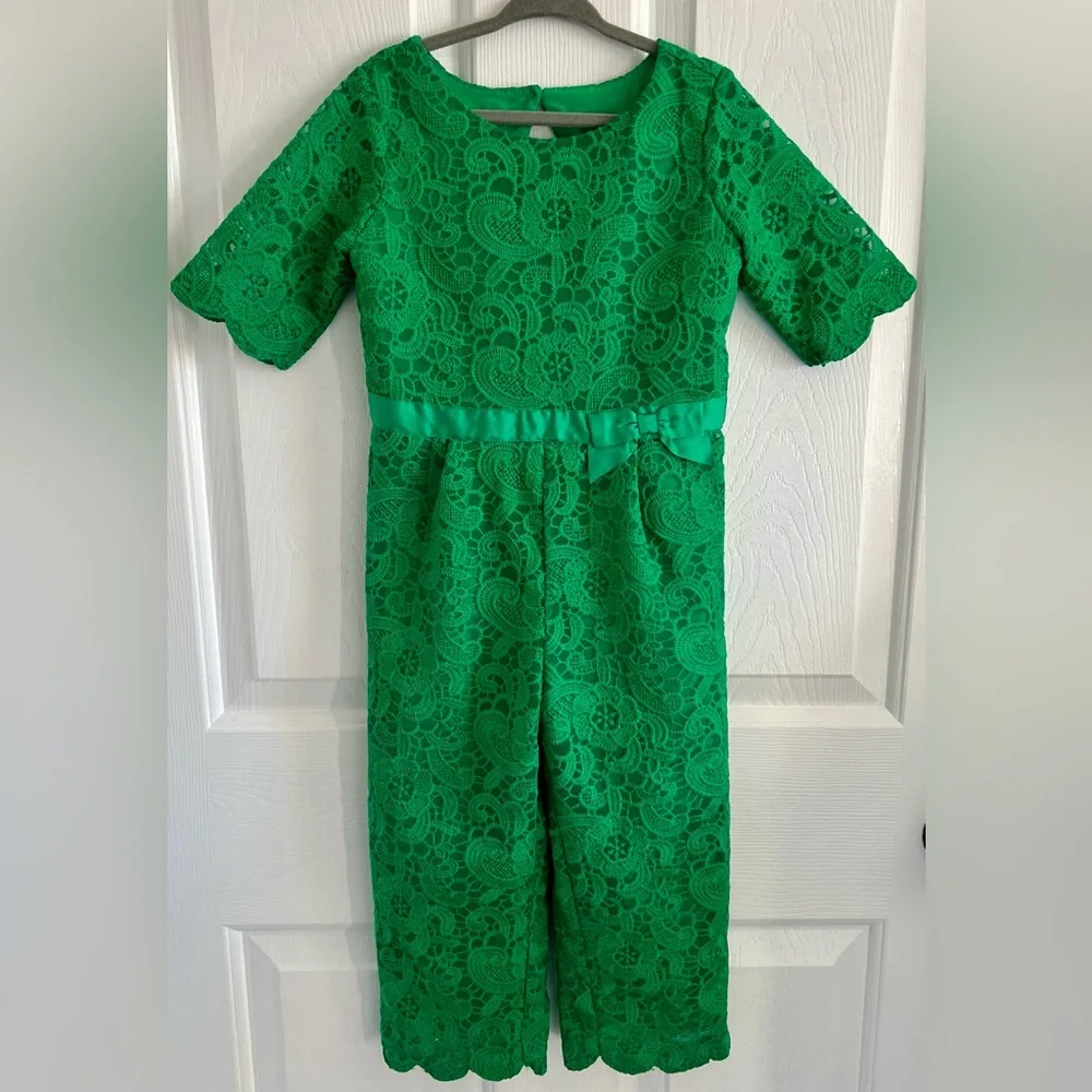 Janie and Jack Emerald Green Lace Jumpsuit, Little Girl Toddler Size 4